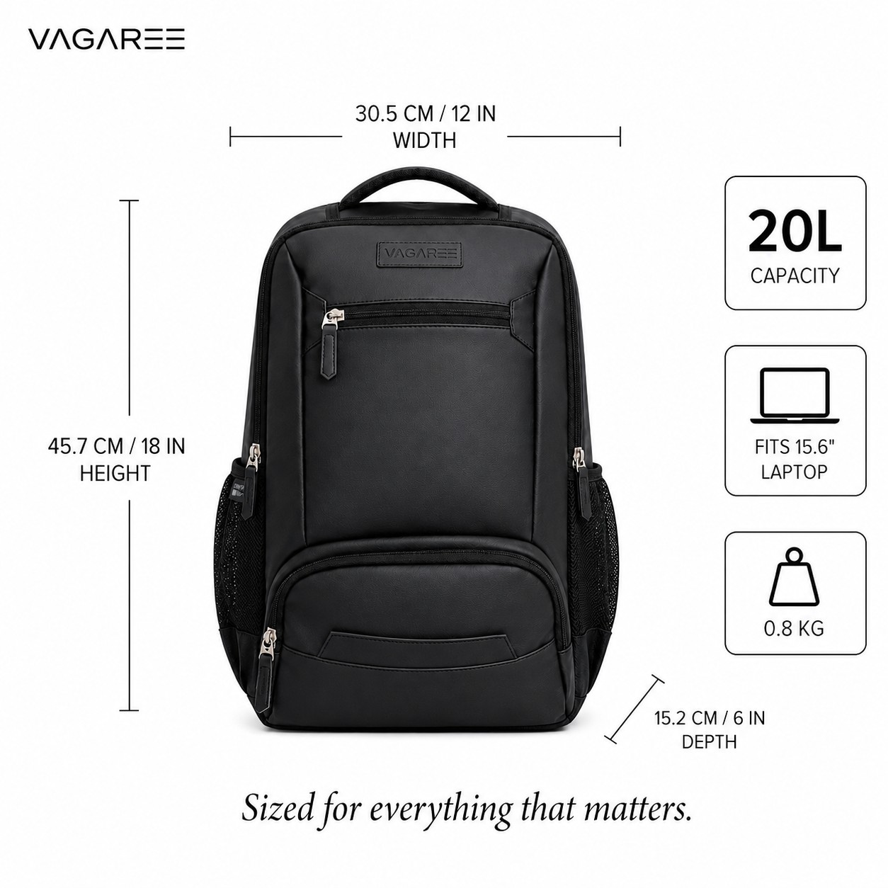 VAGAREE Vegan Leather Laptop Backpack 20L